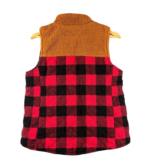 EUC Maurices Women’s Buffalo Plaid Sherpa-Lined Vest – Sz L (Red/Black Check) - Picture 9 of 12